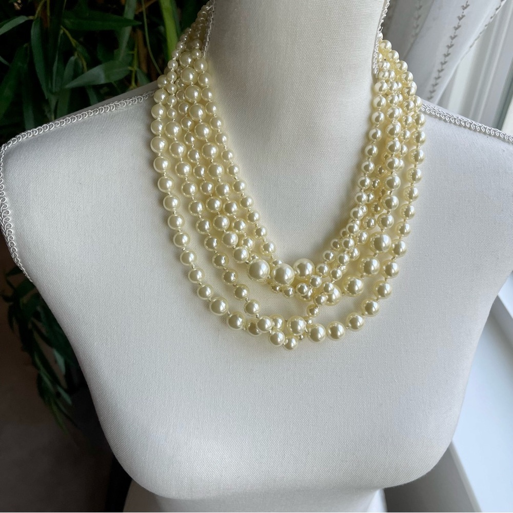 J. Crew | Twisted Hammock Cream Faux Pearl Multi-Strand Gold Tone Necklace 20"